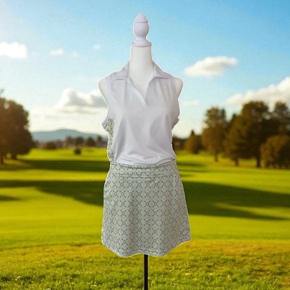 PGA Tour Ladies 2-Piece Golf Set Sleeveless Polo Top M & Skort S White & Green - Picture 8 of 16